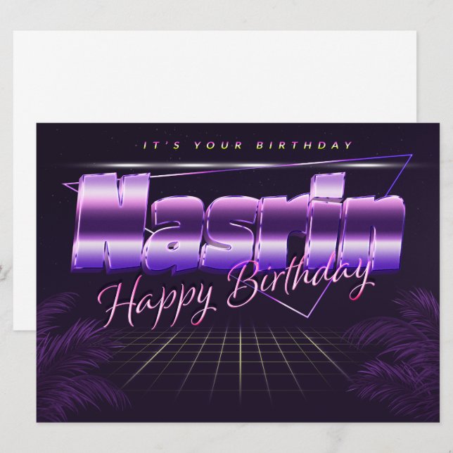 Nasrin Nom Prénom lila retro Carte Anniversaire (Devant / Derrière)