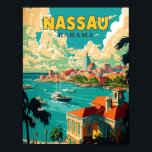 Nassau Bahama vintage travel illustration Poster<br><div class="desc">Nassau Bahama vintage travel place illustration</div>
