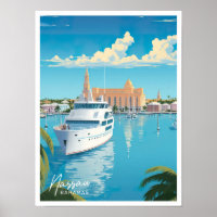 Nassau Bahamas Art Vintage Travel Illustration
