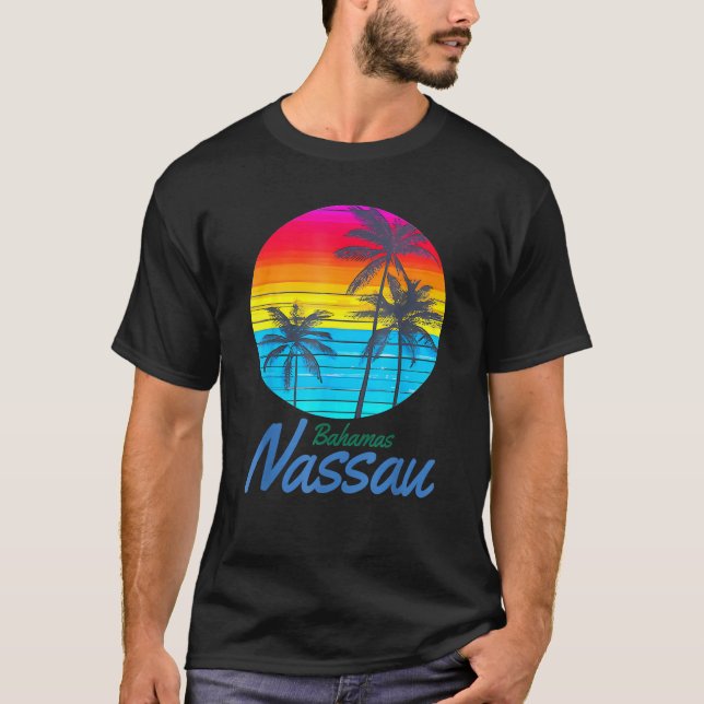 Nassau Bahamas Beach Trip Retro Sunset Summer Vibe T-Shirt (Front)