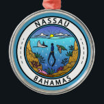 Nassau Bahamas Scuba Badge Metal Ornament<br><div class="desc">Nassau vector art design. A popular cruise-ship stop,  the city has a hilly landscape and is known for beaches as well as its offshore coral reefs,  popular for diving and snorkelling.</div>