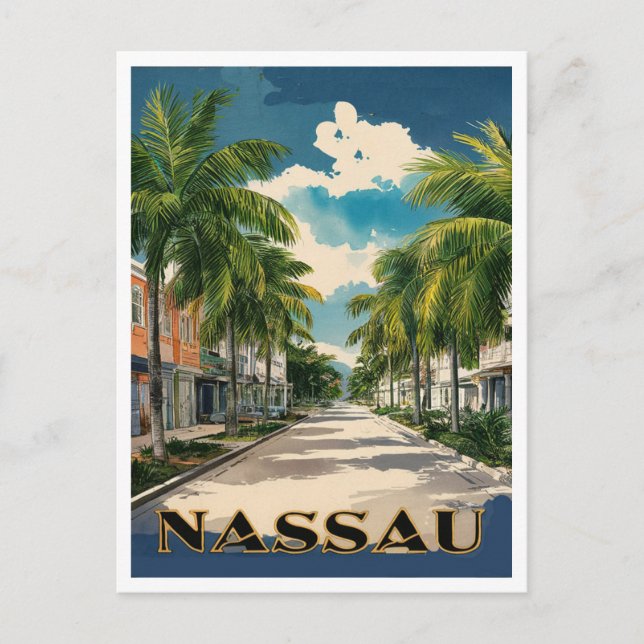 Nassau Bahamas Street Travel Art  Postcard (Front)