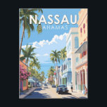 Nassau Bahamas Travel Art Vintage Postcard<br><div class="desc">Nassau retro vector travel design. It lies on the island of New Providence,  with neighbouring Paradise Island accessible via Nassau Harbour bridges.</div>