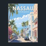 Nassau Bahamas Travel Art Vintage Postcard<br><div class="desc">Nassau retro vector travel design. It lies on the island of New Providence,  with neighbouring Paradise Island accessible via Nassau Harbour bridges.</div>