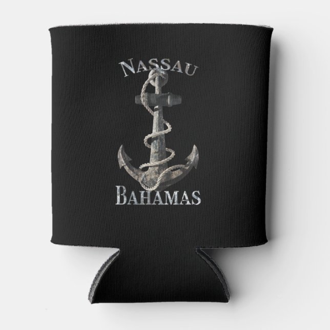 Nassau Bahamas Vacation Nautical Anchor Sailing Can Cooler (Front)