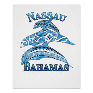 Nassau Bahamas Vacation Tribal Dolphins Poster