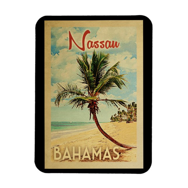 Nassau Palm Tree Vintage Travel Magnet (Vertical)