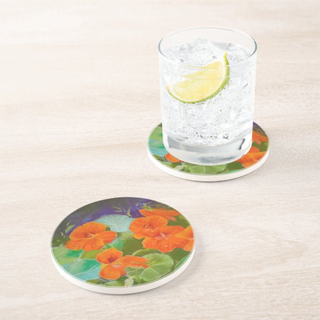 Nasturtium Bloom - Botanical Pastel Coaster (Side)