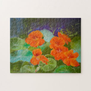 Nasturtium Bloom - Botanical Pastel Jigsaw Puzzle