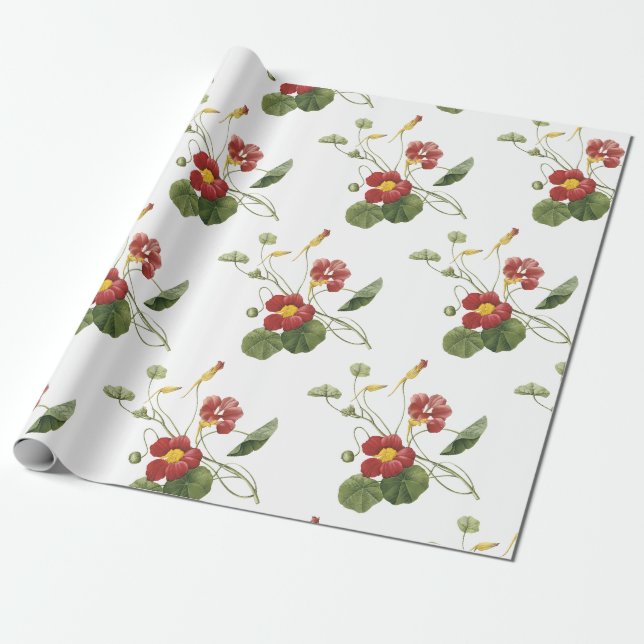 Nasturtium Flower Pattern Wrapping Paper (Unrolled)
