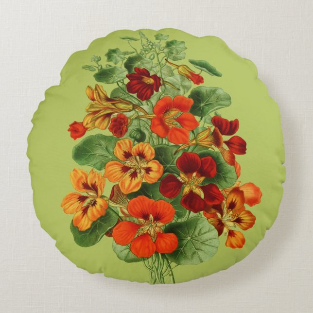 Nasturtium Flowers Round Pillow (Front)