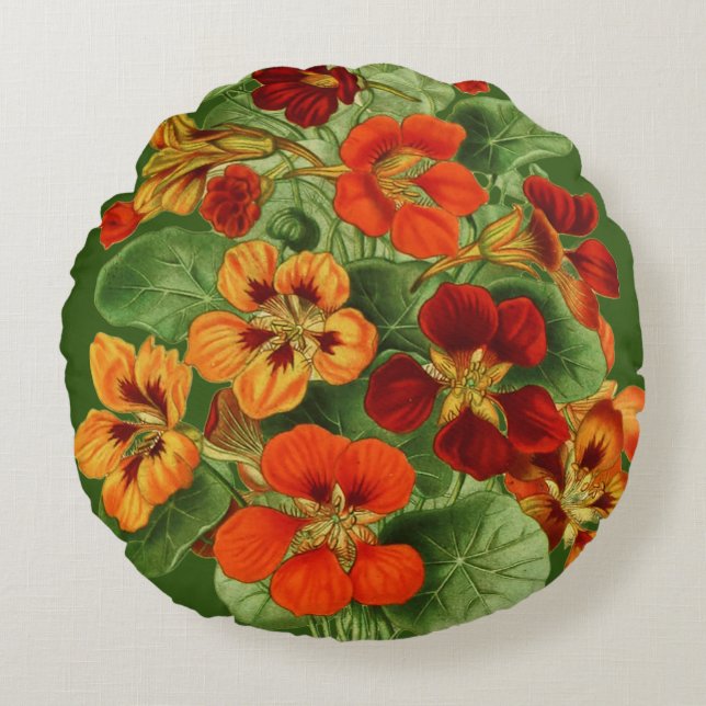Nasturtium Flowers Round Pillow (Front)