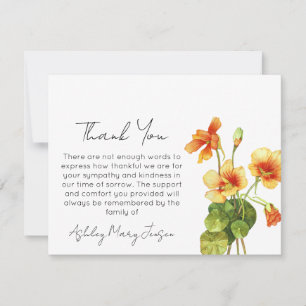 Nasturtium   Funeral Thank You Card Bereavement 