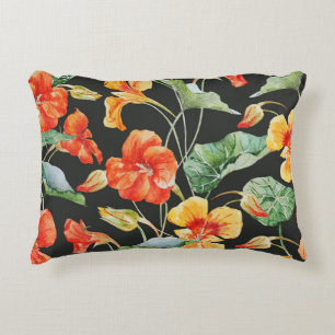 Nasturtium Orange: Watercolor Dark Pattern. Accent Pillow