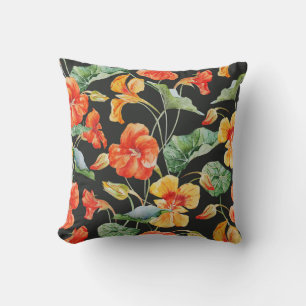 Nasturtium Orange: Watercolor Dark Pattern. Throw Pillow