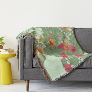 Nasturtiums Antique Lithograph 1896 Throw Blanket