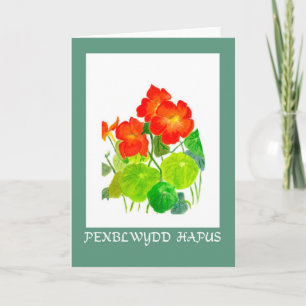 Nasturtiums Birthday Card: Welsh Greeting Card