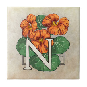 Nasturtiums Flower Floral Monogram Tile