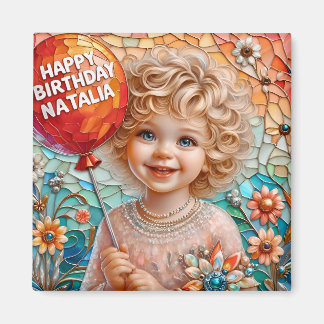 NATALIA~ Happy Birthday ~ Cute Girl Balloon ~ Magnet