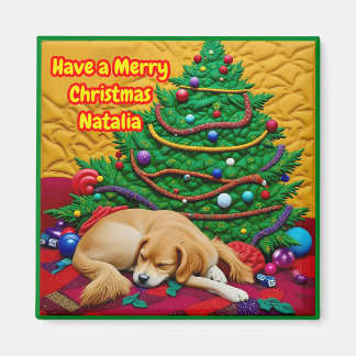 NATALIA~ MERRY CHRISTMAS ~ Tree Toys Dog ~ Magnet
