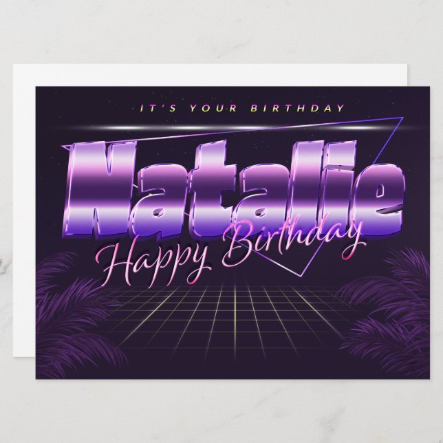 Natalie Name First name purla retro card Birthday (Front/Back)
