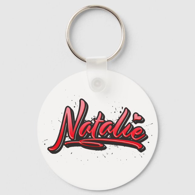 Natalie red Heart Graffiti Schlüsselanhänger Keychain (Front)