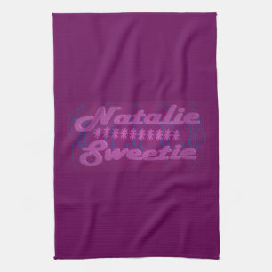 Natalie Sweetie colour dark purple with text Kitchen Towel