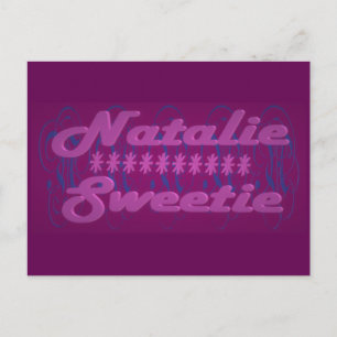 Natalie Sweetie colour dark purple with text Postcard