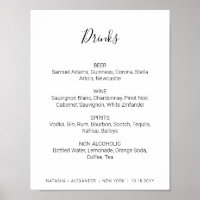 Natasha Black Drinks Menu Rustic Wedding Sign