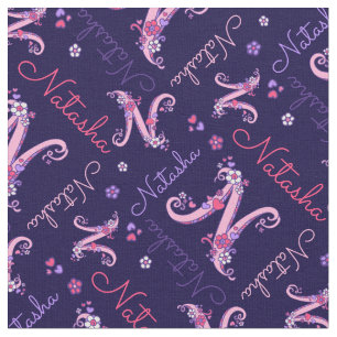 Natasha letter N monogram heart flowers fabric