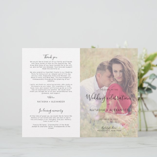 Natasha Modern Photo Wedding Ceremony Program (Standing Front)