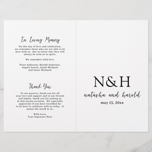 Natasha Monogram Modern Wedding Program (Front)