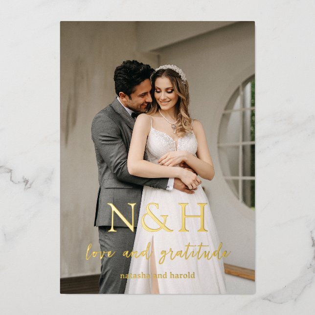 Natasha Monogram Modern Wedding Thank You Card (Front)