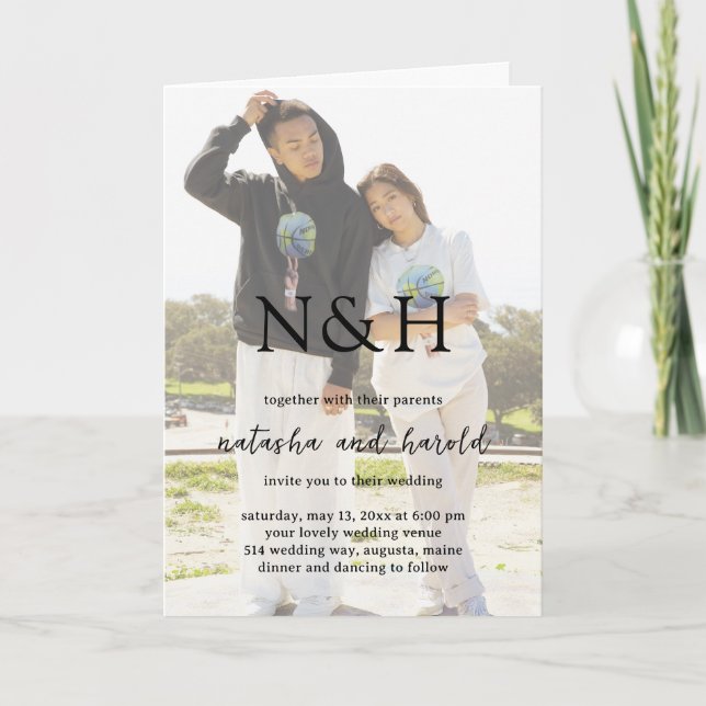Natasha Photo Monogram Modern Wedding Invitation (Front)