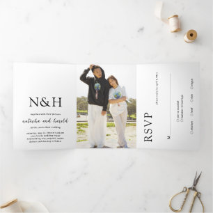 Natasha Photo Monogram Modern Wedding Tri-Fold Invitation