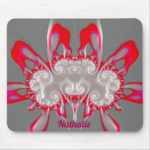 NATHALIE ~ FLUORO PINK RED GRAY WHITE ~ Fractal Mouse Pad