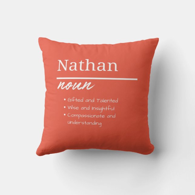 Nathan, Boy Personalized Name Definition Throw Pillow (Back)