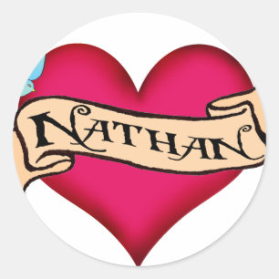 Nathan - Custom Heart Tattoo T-shirts & Gifts Classic Round Sticker