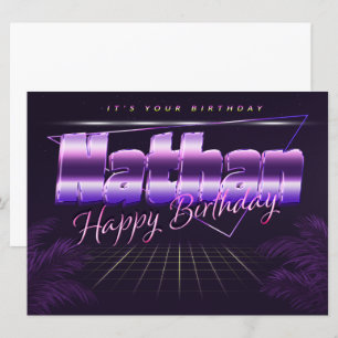 Nathan prénom carte rétro lilas pour anniversaire