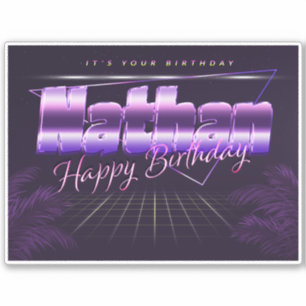 Nathan Prénom lila retro Sticker