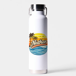 Nathan Retro Sunset Name Design Water Bottle