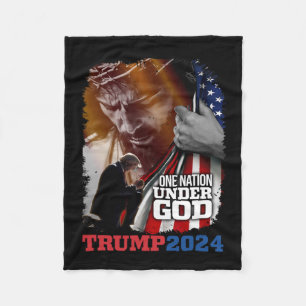 Nation Under God President Trump 2024 America Chri Fleece Blanket