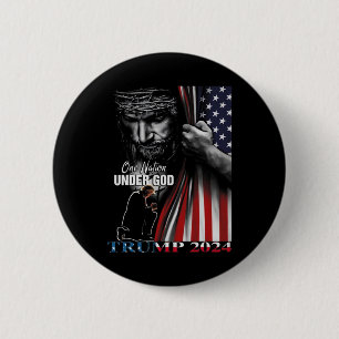 Nation Under God Trump 2024 God American Flag  2 Inch Round Button
