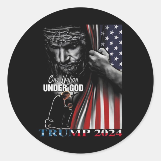 Nation Under God Trump 2024 God American Flag  Classic Round Sticker (Front)