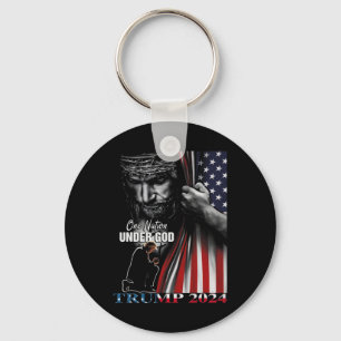 Nation Under God Trump 2024 God American Flag Keychain