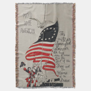 National Anthem with America Flag Throw Blanket