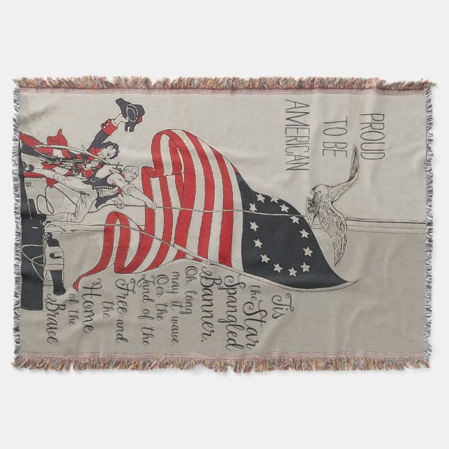 National Anthem with America Flag Throw Blanket (Front)