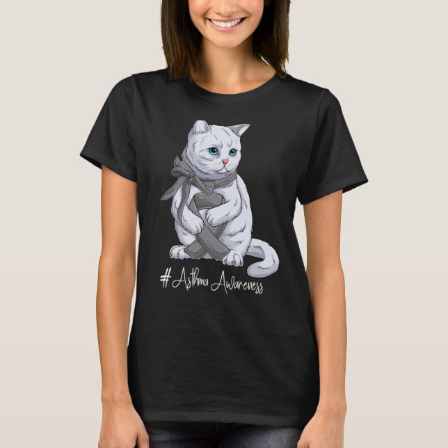 National Asthma Awareness Month Grey Ribbon Cute C T-Shirt (Front)