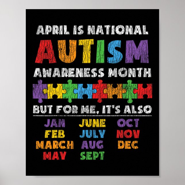 National Autism Awerness Month Autistic Kids Aware Poster (Front)