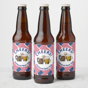 National Beer Day USA Flag Cartoon Beers Cheers Bottle Label